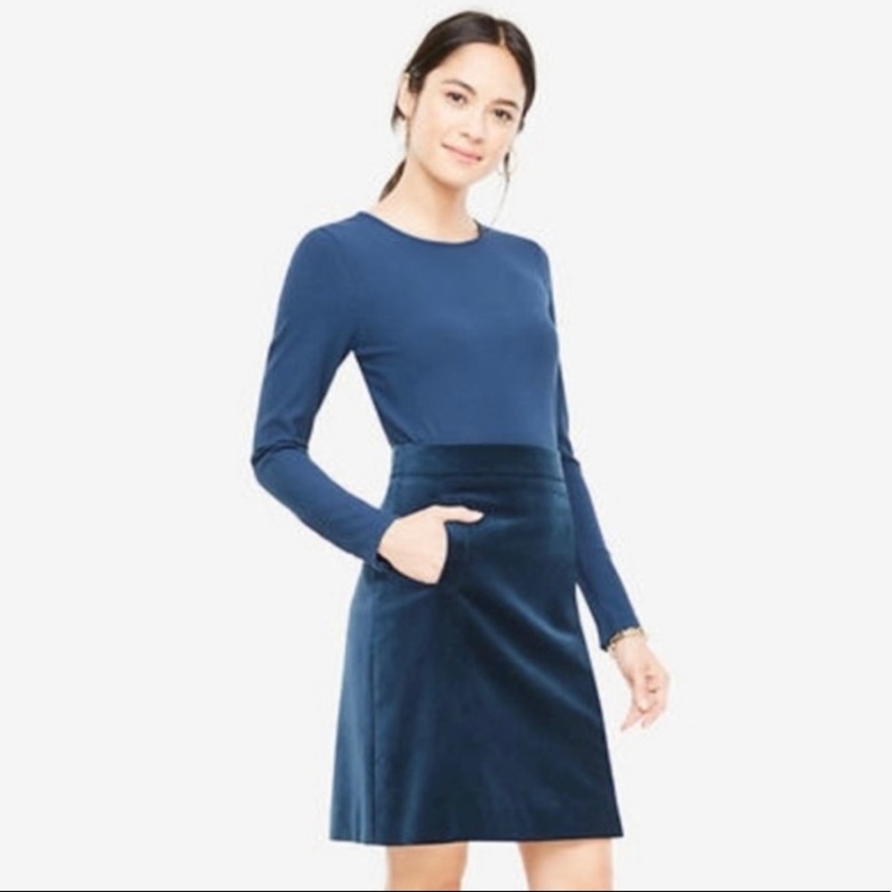 Ann Taylor Teal Velvet Mini Pencil Skirt